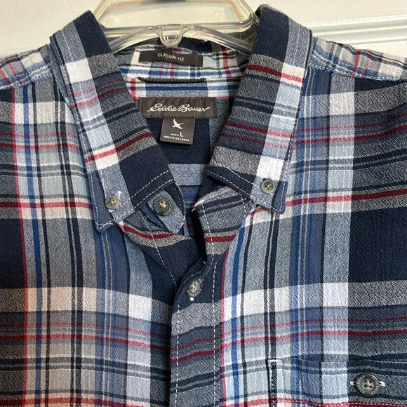 Eddie Bauer men’s blue plaid long sleeve button down shirt size large - Picture 2 of 8